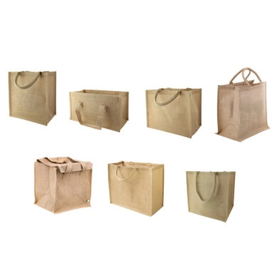 Natural Reusable carrier jute bag with handle - W:17.7in Gusset:8.7in H:14.6in - 25 pcs Natural Reusable carrier jute bag with handle - W:17.7in Gusset:8.7in H:14.6in - 25 pcs