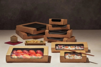 Kraft Sushi Box With Window 15pcs - 32oz L:7.5in W:4.7in H:1.8in - 200 pcs Kraft Sushi Box With Window 15pcs - 32oz L:7.5in W:4.7in H:1.8in - 200 pcs