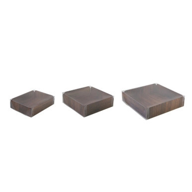 Double-Sided Corrugated Cardboard Square With Wood Decor With A Clear Lid - 135oz L:10in W:10in H:2.5in - 100 pcs Double-Sided Corrugated Cardboard Square With Wood Decor With A Clear Lid - 135oz L:10in W:10in H:2.5in - 100 pcs