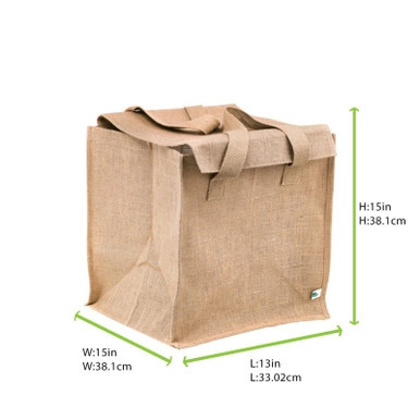 Natural Reusable carrier jute bag with handle. - W:15in Gusset:13in H:15in - 20 pcs Natural Reusable carrier jute bag with handle. - W:15in Gusset:13in H:15in - 20 pcs