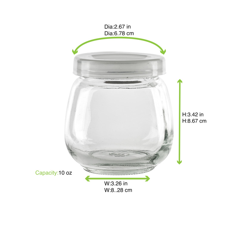 Spheric Reusable pudding jar with plastic cap - 10oz D:2.67in W:3.26in H:3.42in - 20 pcs