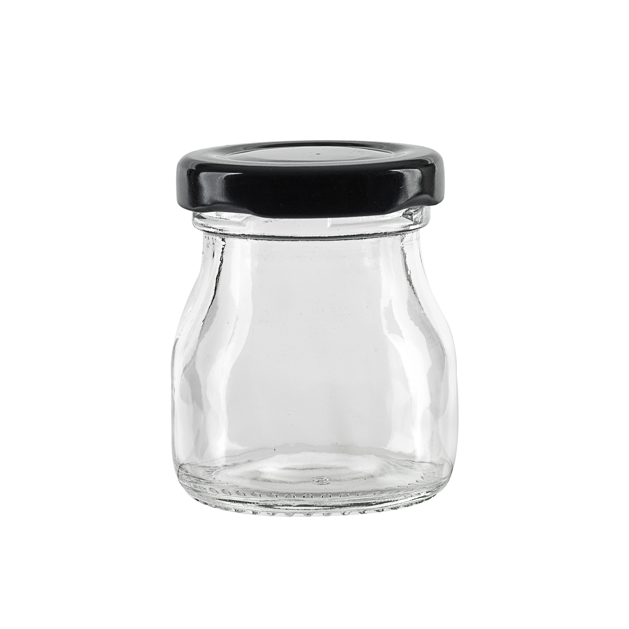 Smooth pudding jar with twist cap (Black Reusable cap) - 1.6oz D:1.77in W:1.88 H:2.28in - 42 pcs