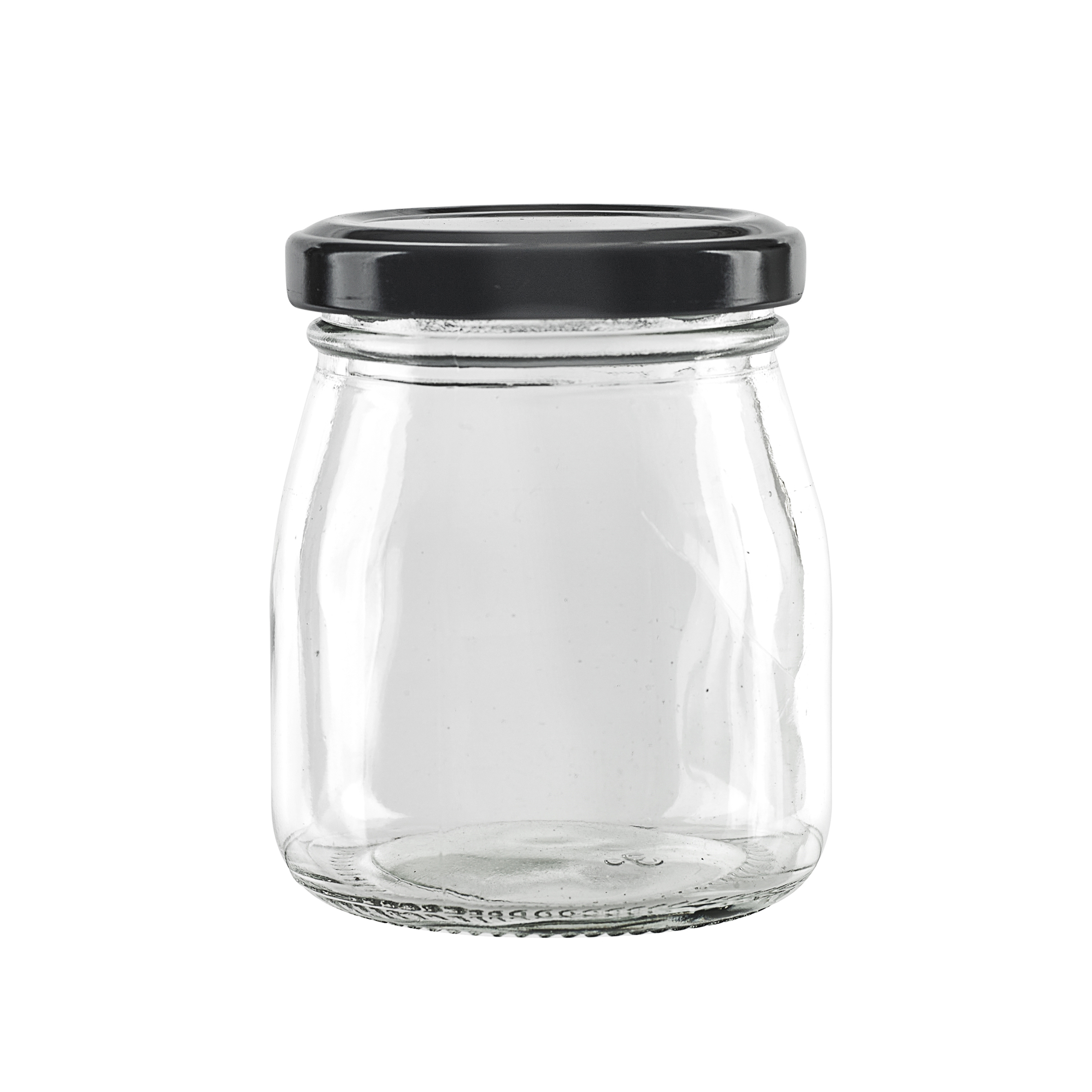 Smooth pudding jar with twist cap (Black Reusable cap) - 5oz D:2.36in W:2.55in H:3.14in - 30 pcs