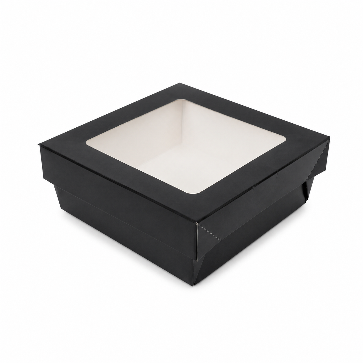 Black Kray Boxes with PET Window Lid - 22oz L:4.7in W:4.7in H:2in - 250 pcs