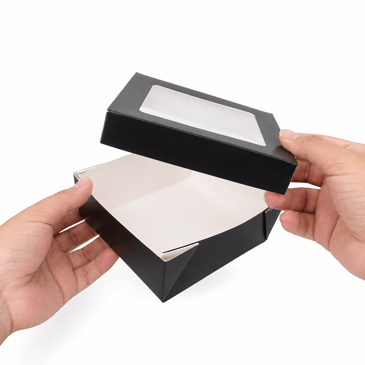 Black Kray Boxes with PET Window Lid - 22oz L:4.7in W:4.7in H:2in - 250 pcs