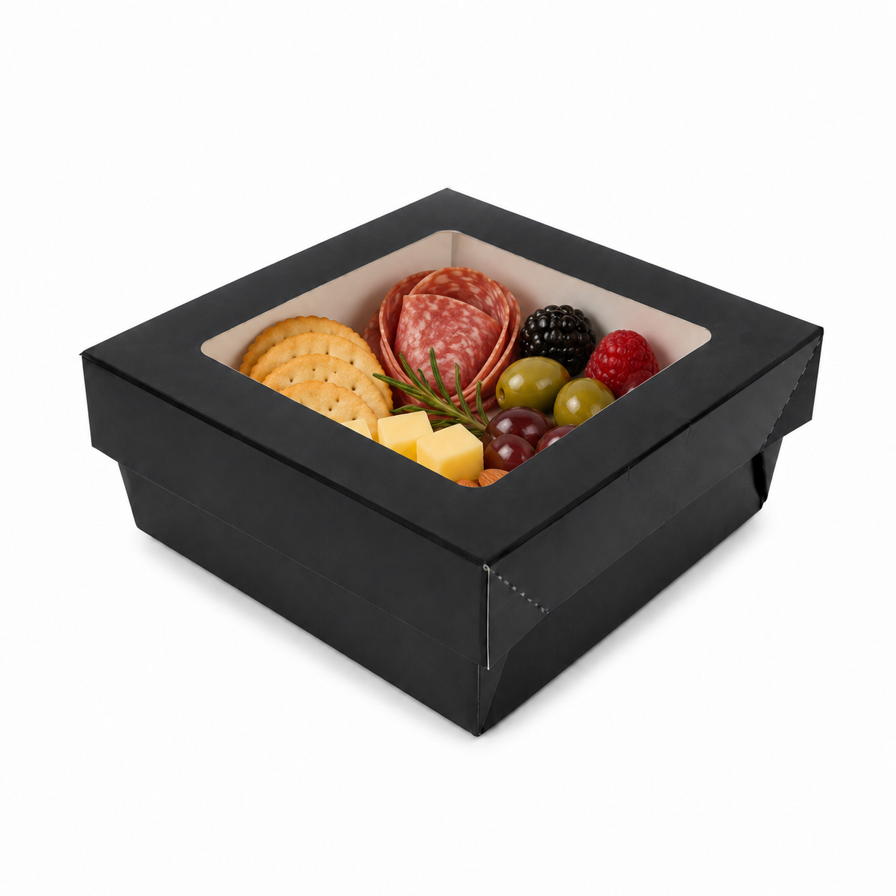 Black Kray Boxes with PET Window Lid - 22oz L:4.7in W:4.7in H:2in - 250 pcs