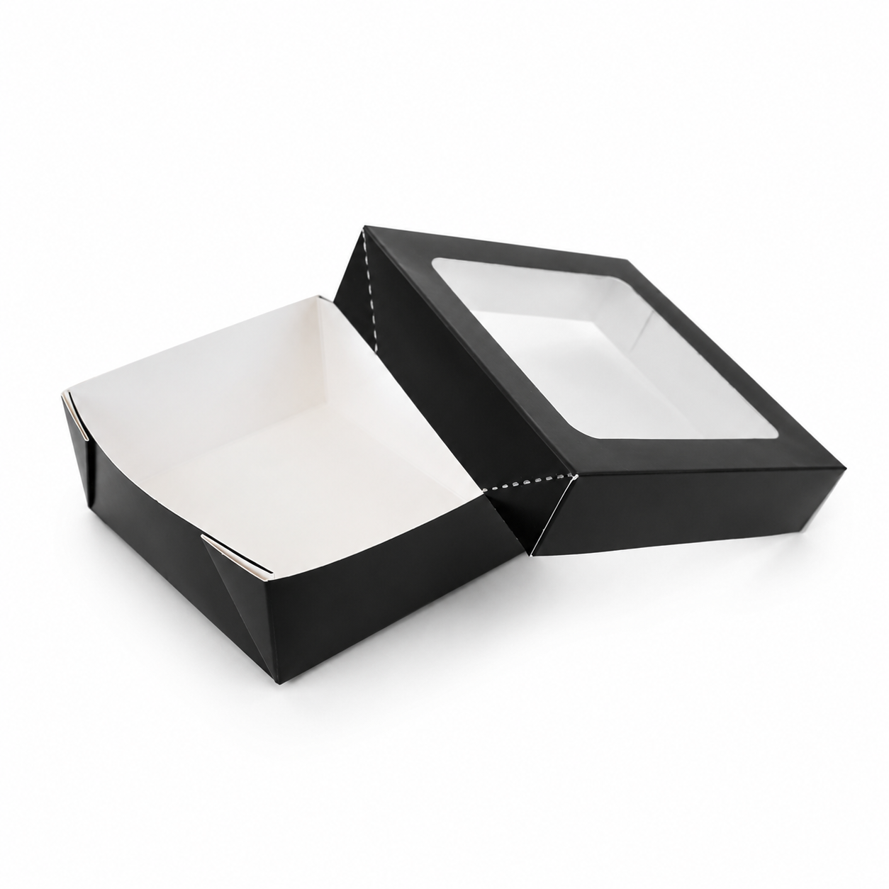 Black Kray Boxes with PET Window Lid - 12oz L:3.9in W:3.9in H:1.6in - 250 pcs
