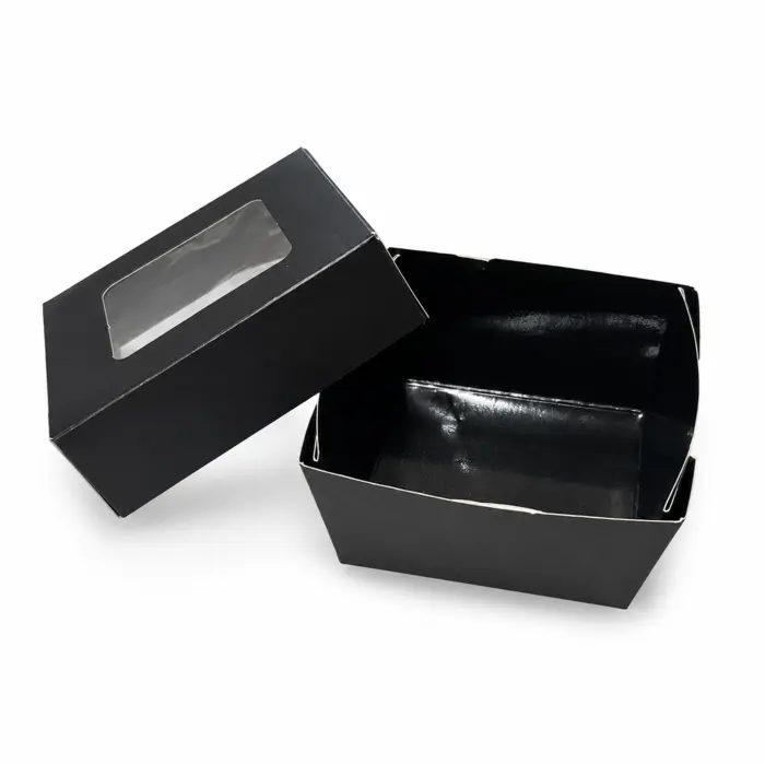 Bakeable Black Kray Box with PET Lid - 7oz L:2.8in W:2.8in H:1.6in Up to 350F(Base Only) - 100 pcs