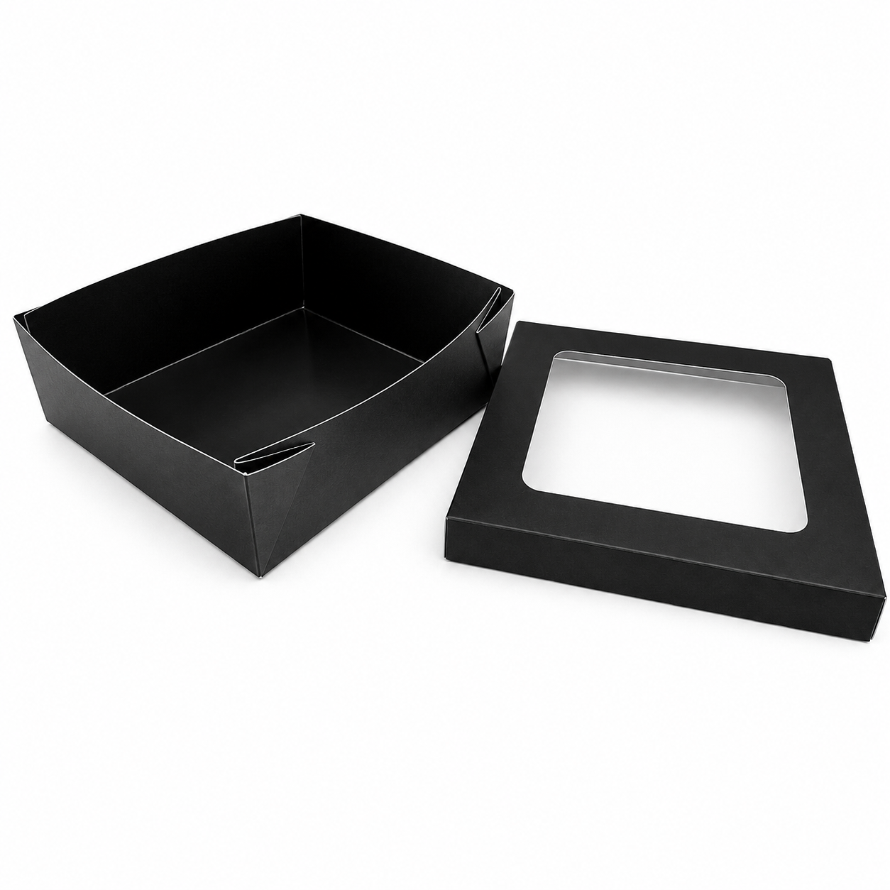 Bakeable Black Kray Box with PET Lid - 100oz L:7.9in W:7.9in H:2.6in Up to 350F(Base Only) - 100 pcs