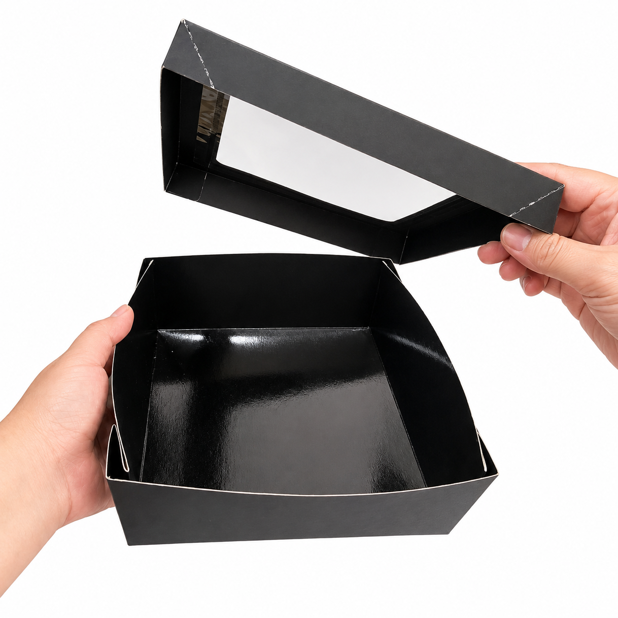 Bakeable Black Kray Box with PET Lid - 100oz L:7.9in W:7.9in H:2.6in Up to 350F(Base Only) - 100 pcs