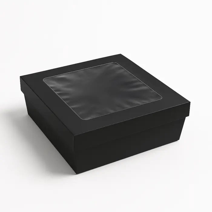Black Kray Boxes with PET Window Lid - 102oz 9.8 x 9.8 x 2in - 100 pcs