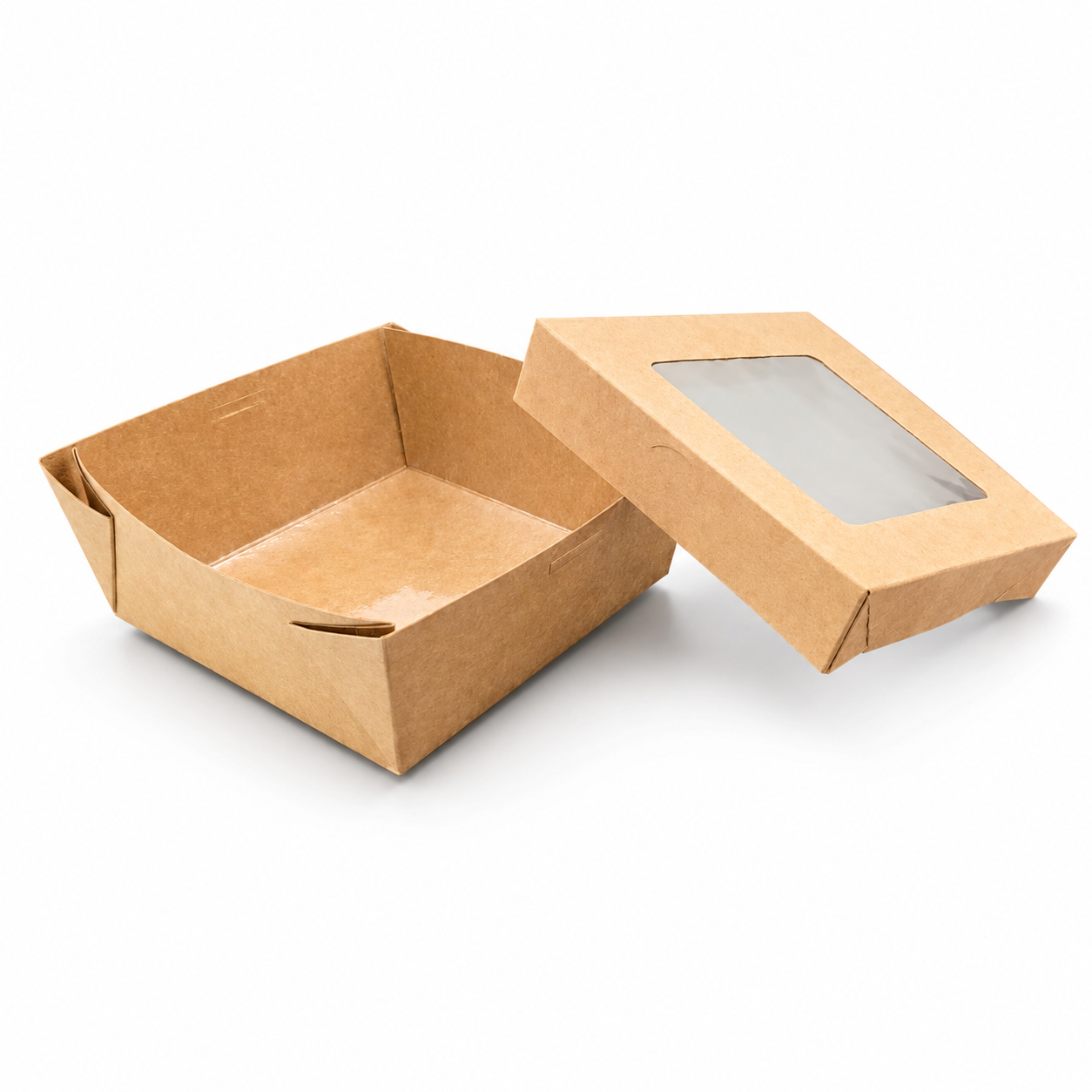 Bakeable Kraft Kray Box with PET Lid - 100oz L:7.9in W:7.9in H:2.6in Up to 350F(Base Only) - 100 pcs