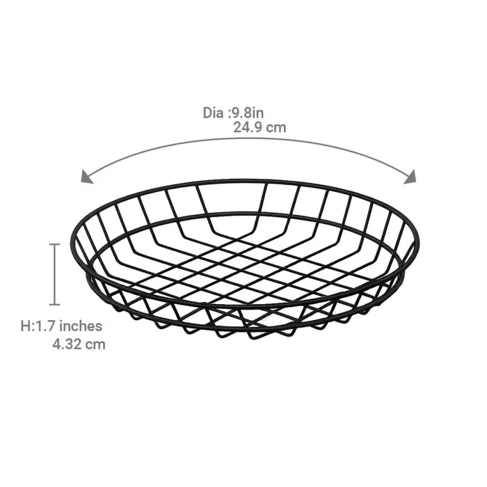 Black Round Reusable Steel Bread Basket - D:9.8in H:1.7in - 12 pcs