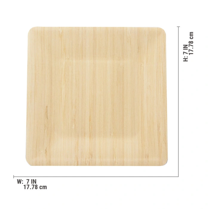 Bamboo Veneer Square Plate - L:7.1in W:7.1in H:0.7in - 100 pcs