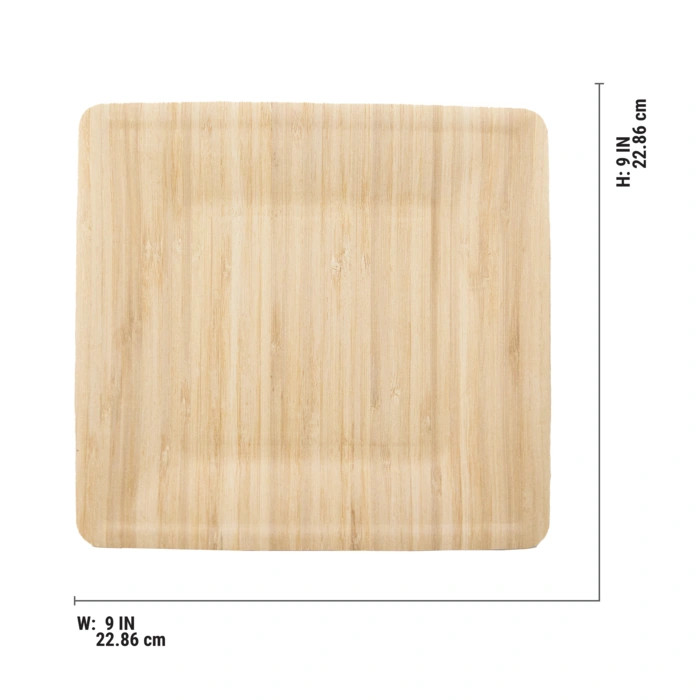 Bamboo Veneer Square Plate - L:9.1in W:9.1in H:0.7in - 100 pcs