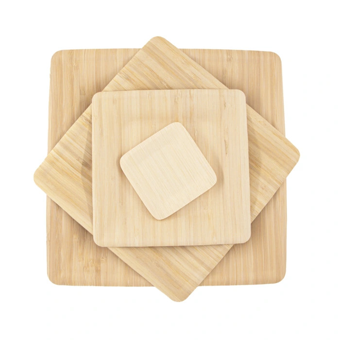 Bamboo Veneer Square Plate - L:11.1in W:11.1in H:0.7in - 100 pcs