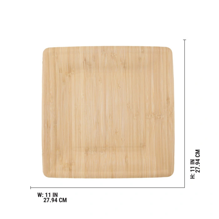 Bamboo Veneer Square Plate - L:11.1in W:11.1in H:0.7in - 100 pcs