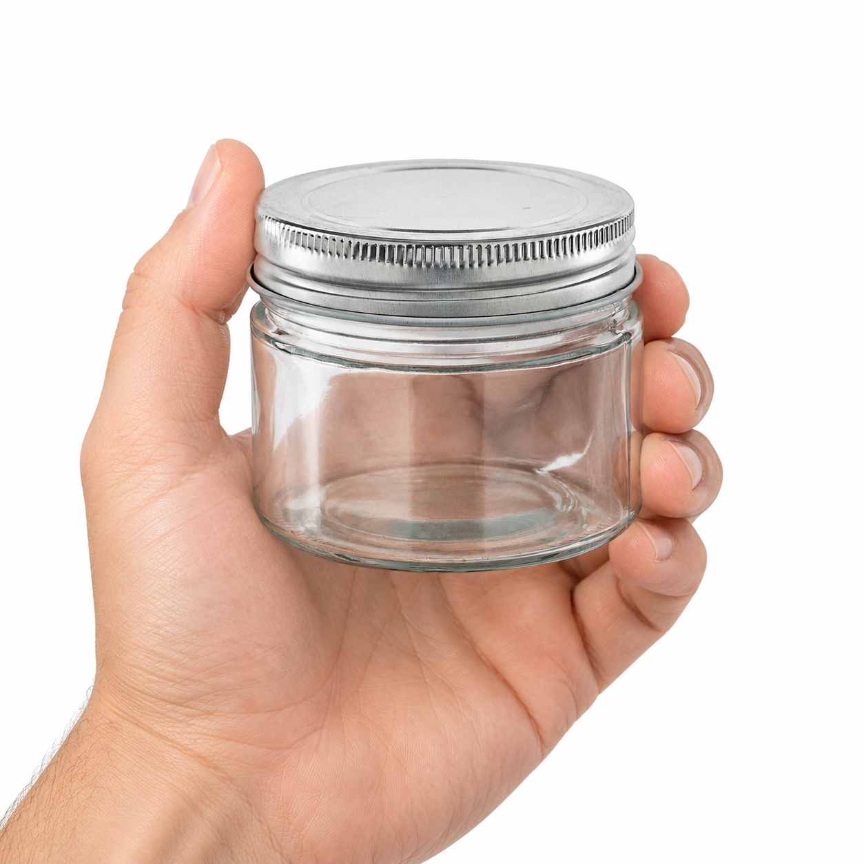 Round reusable jar glass with aluminium cap - 5.7oz D:2.75in W:2.87in H:2.44in - 80 pcs