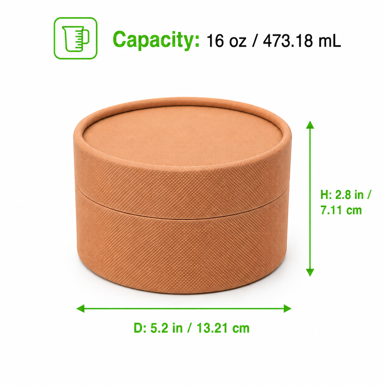 Kraft Cardboard Tube Box with Lid and White Liner Included - 16oz D:5.2in H:2.8in - 100 pcs