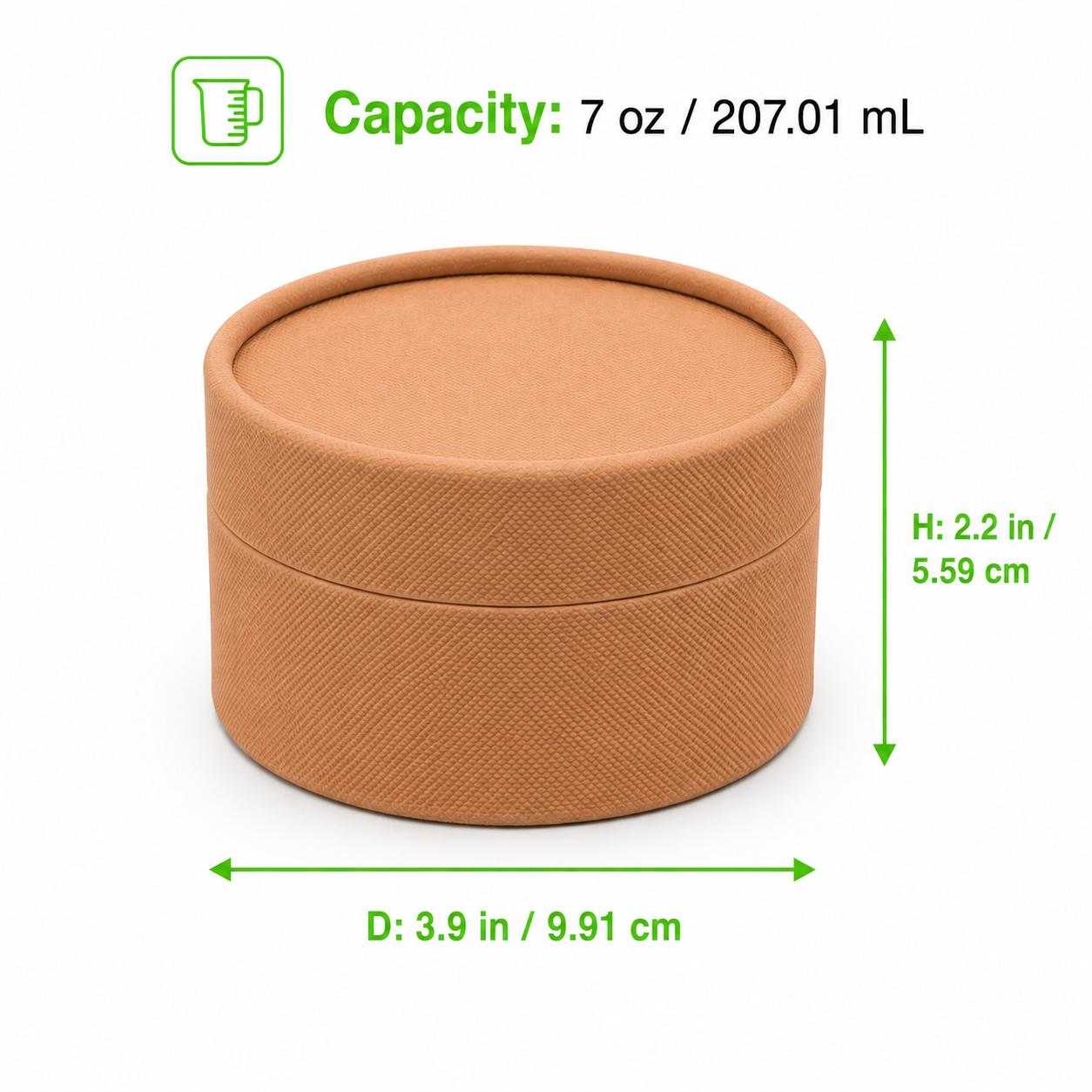 Kraft Cardboard Tube Box with Lid and White Liner Included - 7oz D:3.9in H:2.2in - 100 pcs