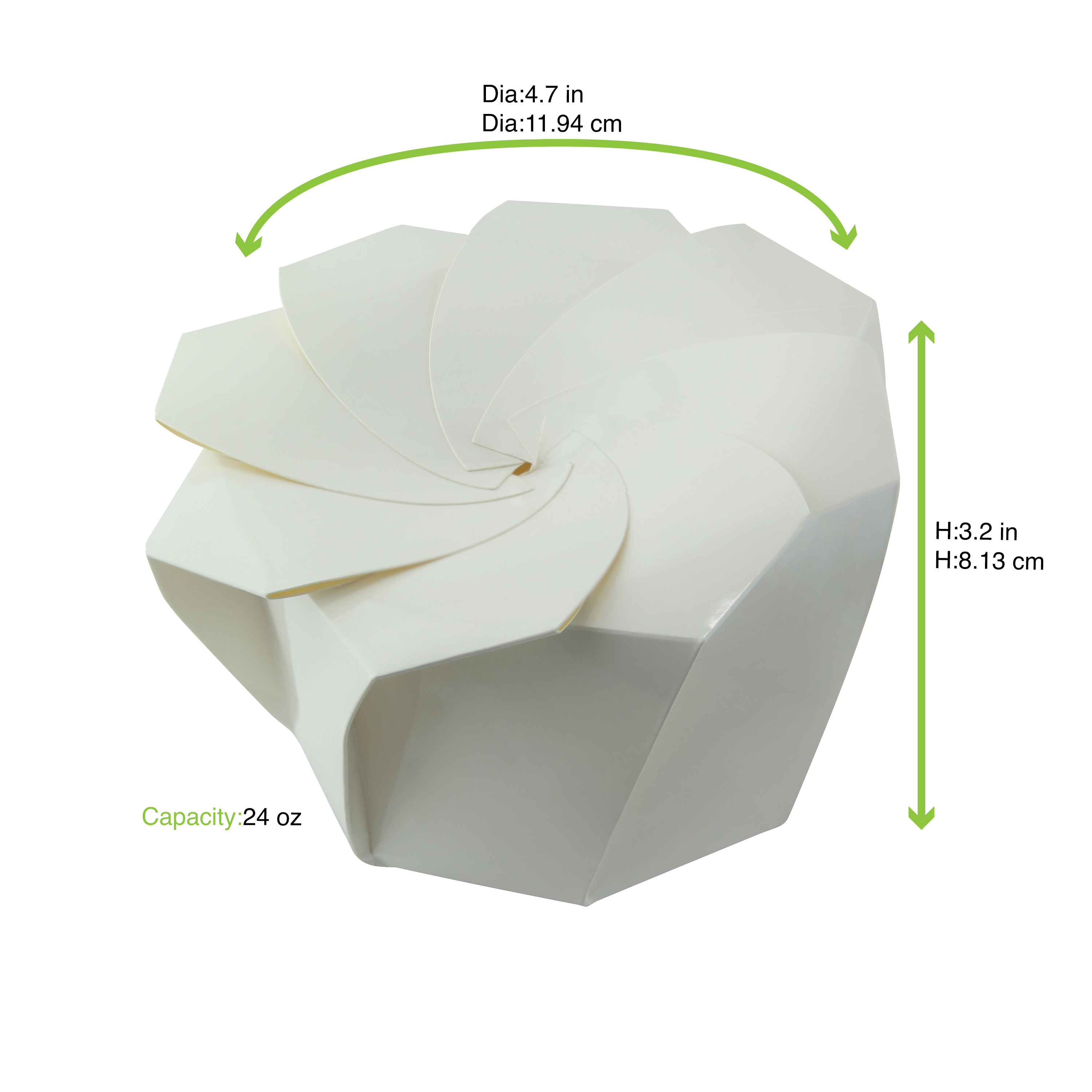 White Paperboard Salad Cup with Origami Folding Lid - 24oz D:4.7in H:3.2in - 100 pcs