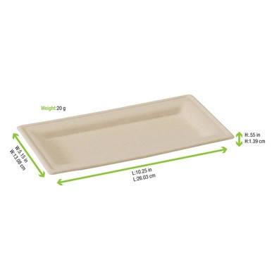 Rectangular Brown Sugarcane Plate - L:10in W:5in H:0.55in - 500 pcs
