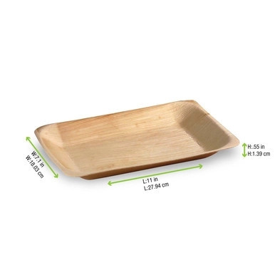 Rectangular Palm Leaf Tray - L:11.02in W:7.08in H:0.59in - 100 pcs Rectangular Palm Leaf Tray - L:11.02in W:7.08in H:0.59in - 100 pcs