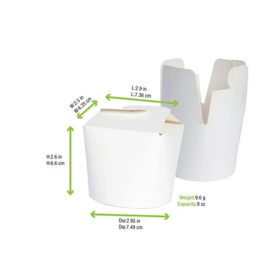 Mini White Pasta Box - 8oz D:2.75in H:2.6in - 500 pcs