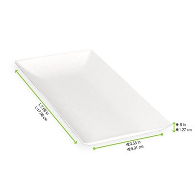 Bio n Chic Rectangular White Sugarcane Plate - L:7in W:3.5in H:0.5in - 100 pcs