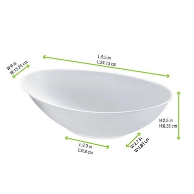 Bio n Chic Oval White Sugarcane Bowl - 34oz L:9.4in W:5.7in H:2.5in - 250 pcs Bio n Chic Oval White Sugarcane Bowl - 34oz L:9.4in W:5.7in H:2.5in - 250 pcs