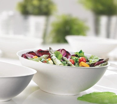 Bio n Chic Oval White Sugarcane Bowl - 34oz L:9.4in W:5.7in H:2.5in - 250 pcs Bio n Chic Oval White Sugarcane Bowl - 34oz L:9.4in W:5.7in H:2.5in - 250 pcs