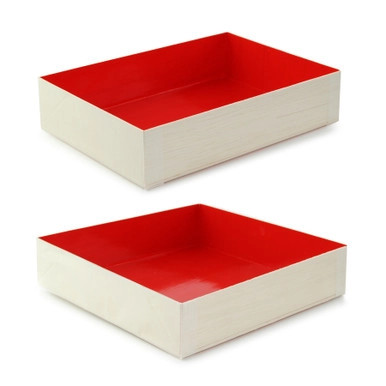 Wooden Folding Box with Red Shiny Interior - 24oz - L:6.4in W:4.7in H:1.4in - 100 pcs