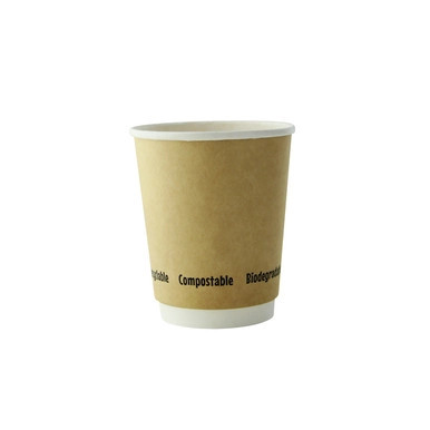 Double Wall Kraft Compostable Paper Cup - 8oz D:3.15in H:3.5in - 500 ...