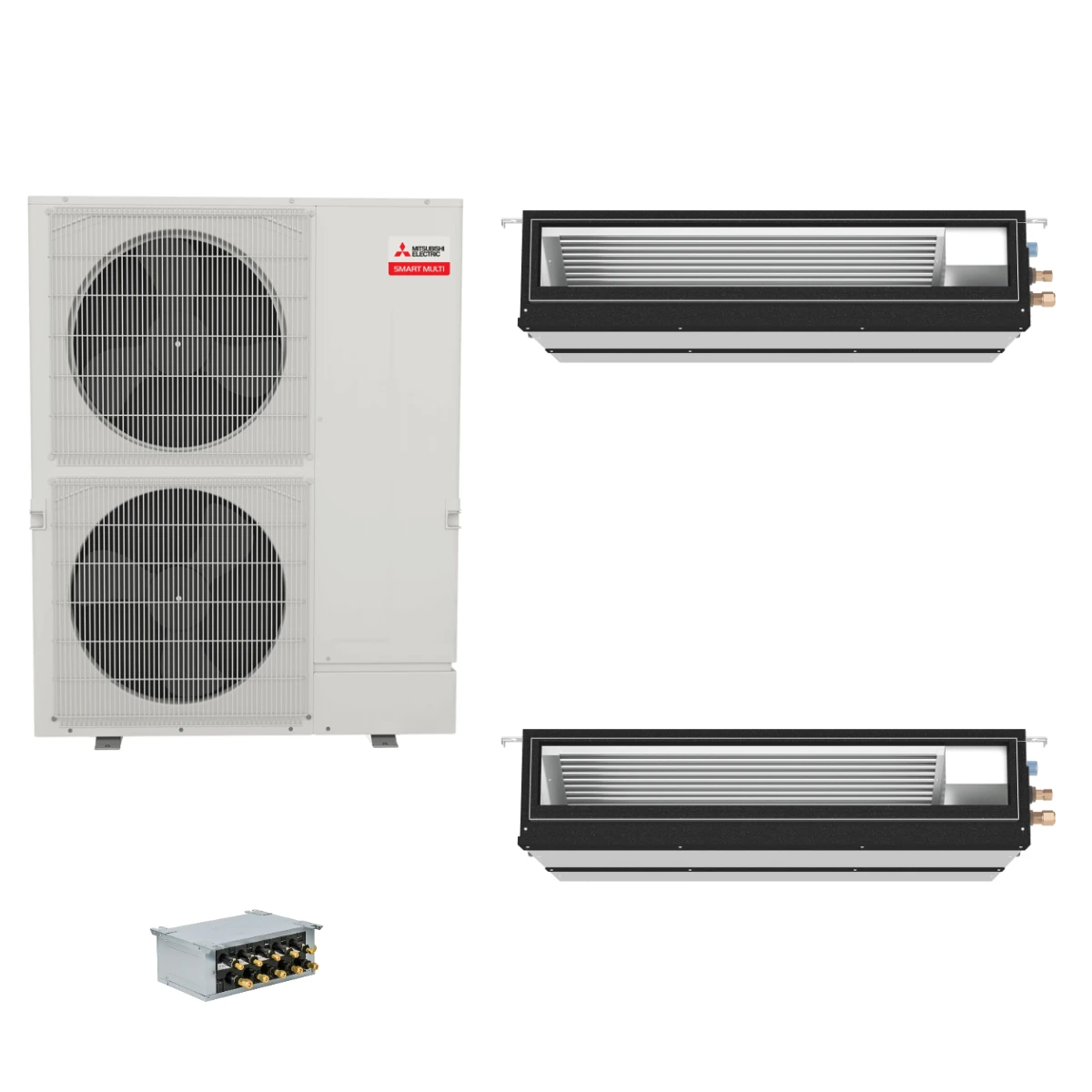 Mitsubishi Electric 60,000 BTU 16 SEER2 Smart Multi Dual Zone Mid Static Ducted Mini Split Heat Pump System 9+30 with Branch Box R454B