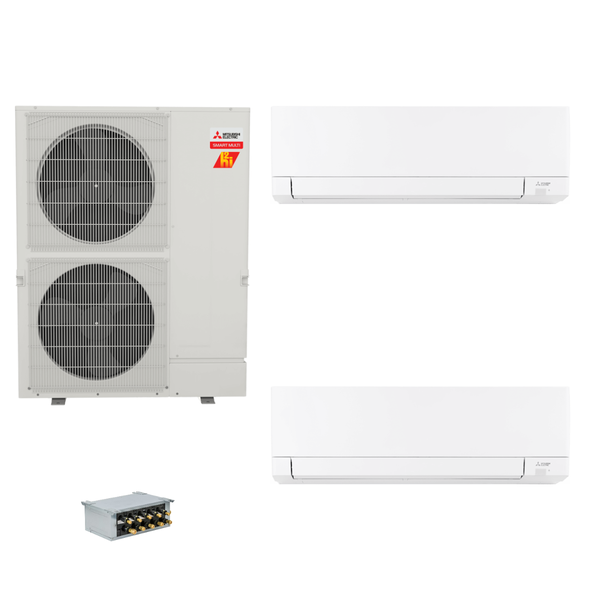 Mitsubishi Electric 48,000 BTU 23 SEER2 Hyper-Heat Smart Multi Dual Zone Wall Mounted Ductless Mini Split Heat Pump System 12+18 with Branch Box R454B