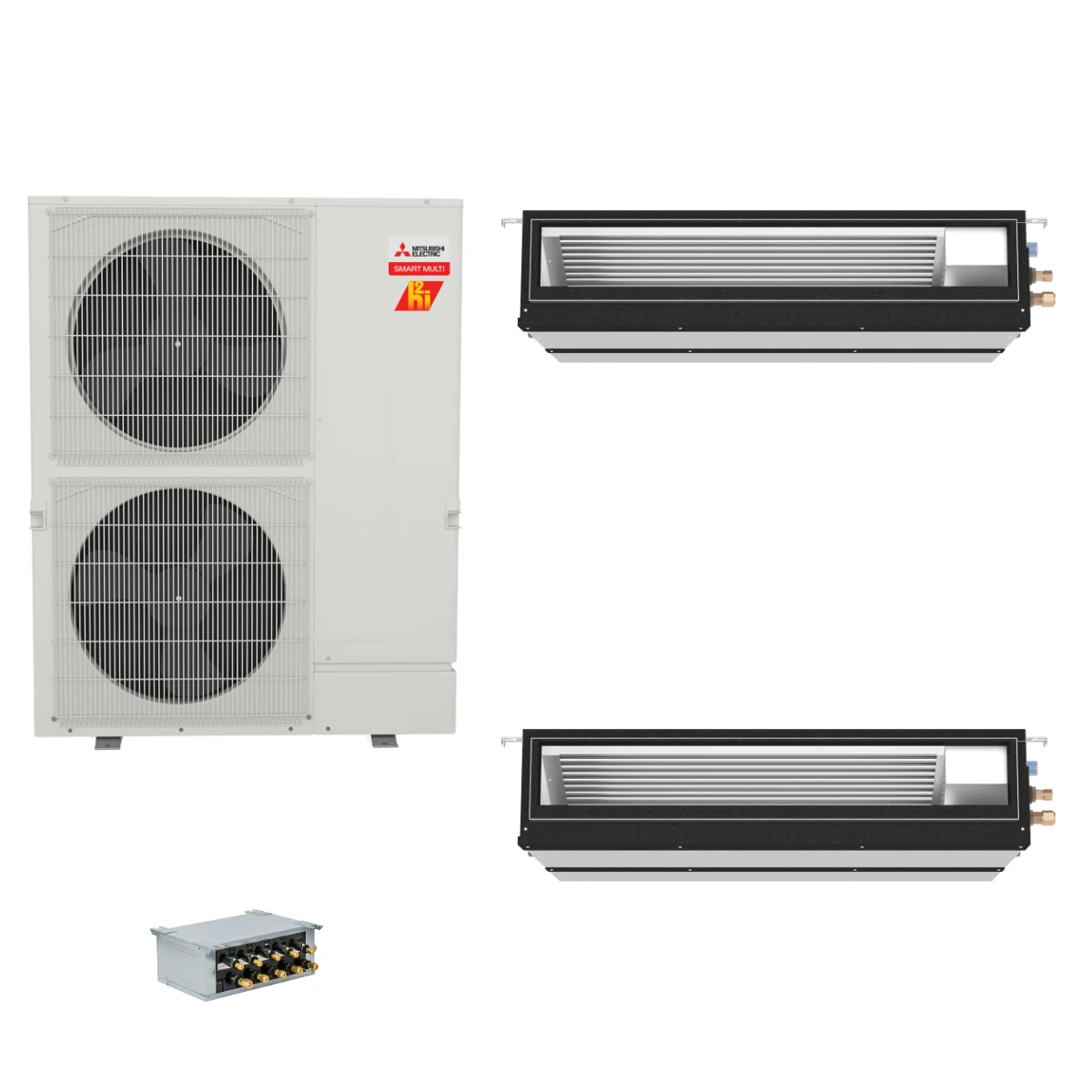 Mitsubishi Electric 48,000 BTU 18 SEER2 Hyper-Heat Smart Multi Dual Zone Mid Static Ducted Mini Split Heat Pump System 18+30 with Branch Box R454B