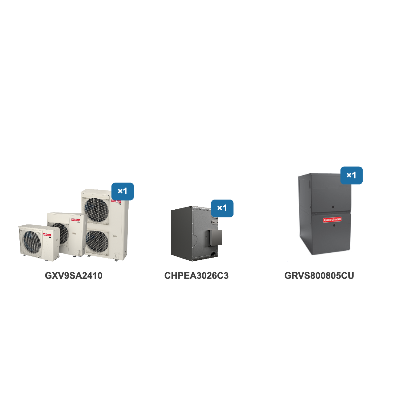 Goodman 2 Ton Air Conditioner & Ultra Low NOx Gas Furnace System: GXV9SA2410, CHPEA3026C3, GRVS800805CU