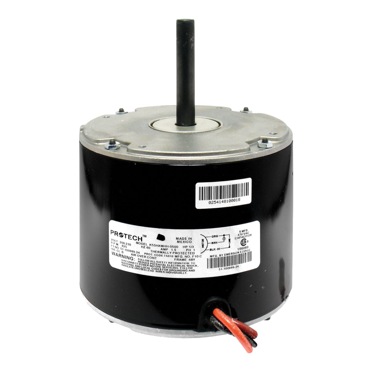 ProTech 1/3 HP Condenser Fan Motor - 208-230V, 825 RPM, 1-Speed, CCW – 51-102500-10