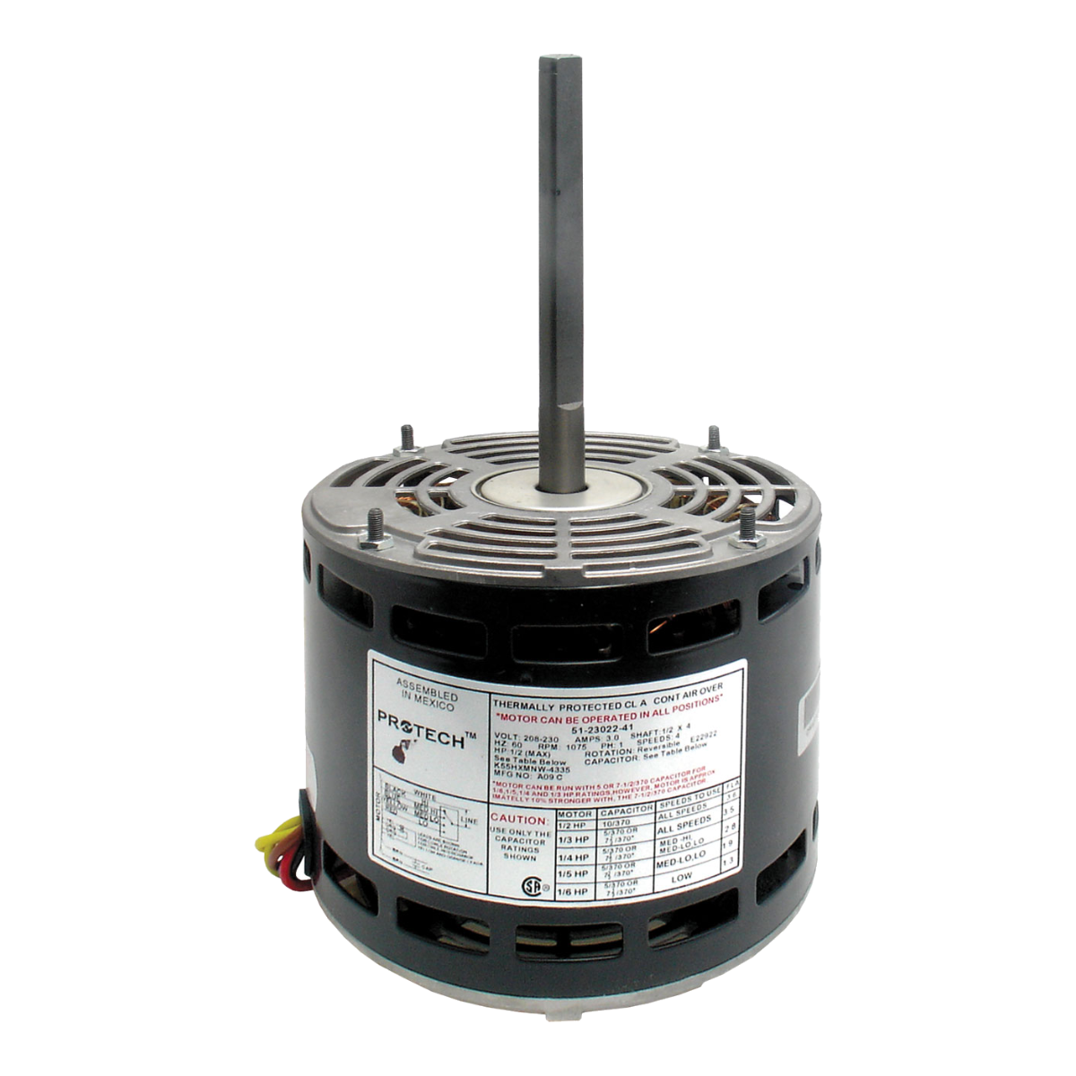 ProTech 1/6-1/2 HP Direct Drive Blower Motor - 208-230V, 1075 RPM, 4-Speed, Reversible – 51-23022-41