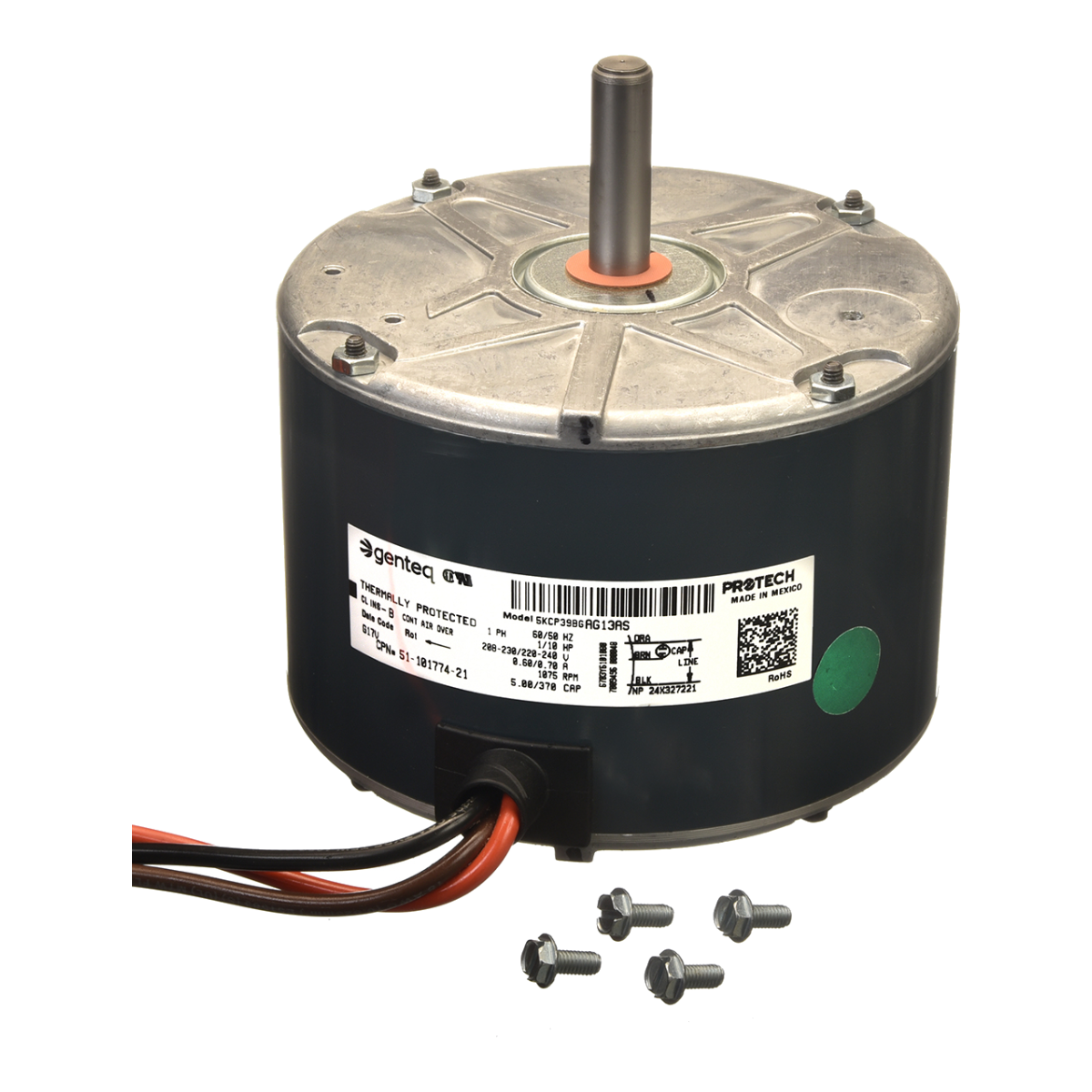 ProTech 1/10 HP Condenser Fan Motor - 208-230V, 1075 RPM, 1-Speed, CCW – 51-101774-21