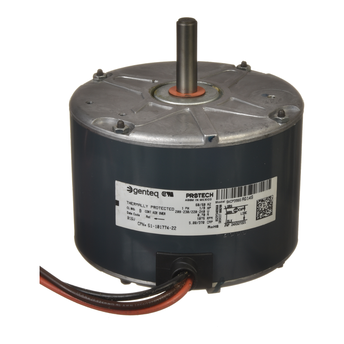 ProTech 1/8 HP Condenser Fan Motor - 208-230V, 1075 RPM, 1-Speed, CCW – 51-101774-22