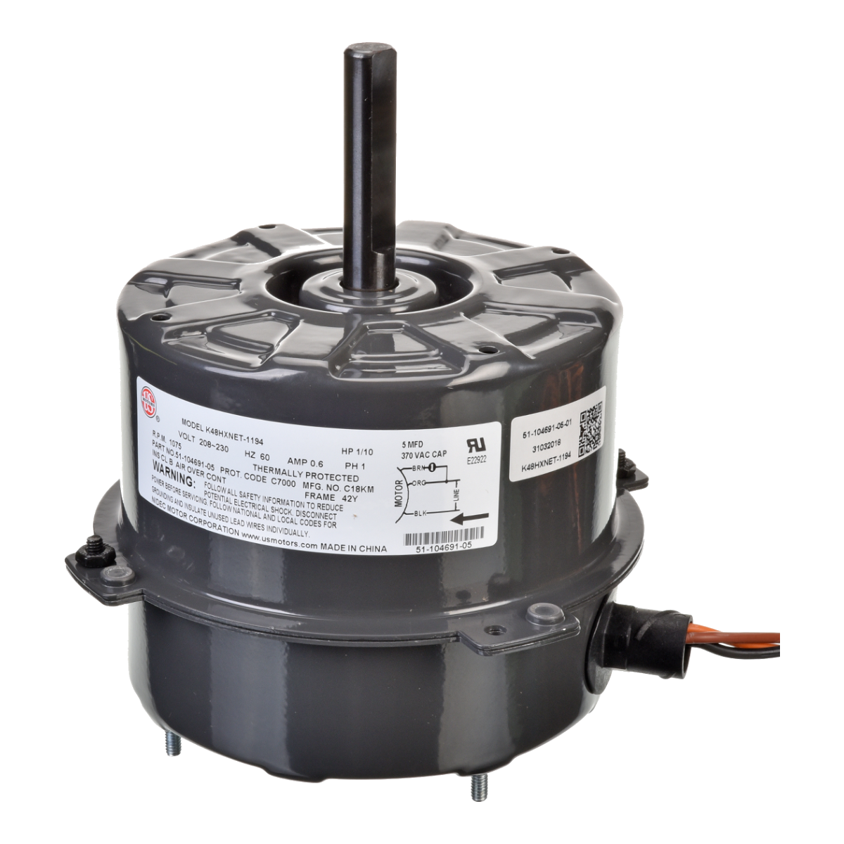 ProTech 1/10 HP Condenser Fan Motor - 208-230V, 1075 RPM, 1-Speed, CCW – 51-104691-05