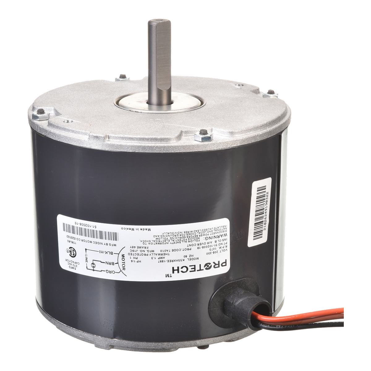 ProTech 1/4 HP Condenser Fan Motor - 208-230V, 1075 RPM, 1-Speed, CCW – 51-102008-19