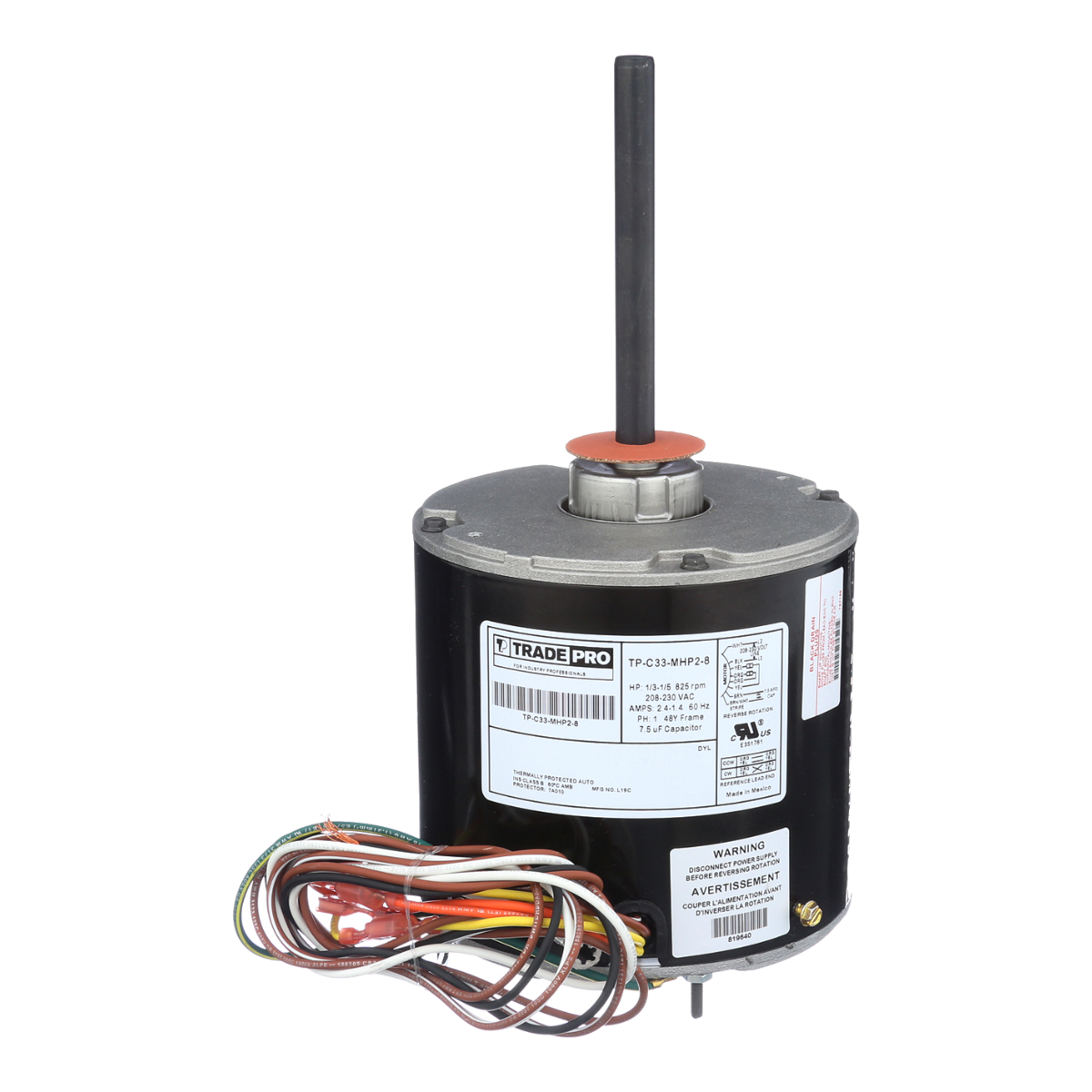 TradePro 1/5-1/3 HP Condenser Fan Motor - 208-230V, 825 RPM, 1-Speed, CCW – TP-C33-MHP2-8