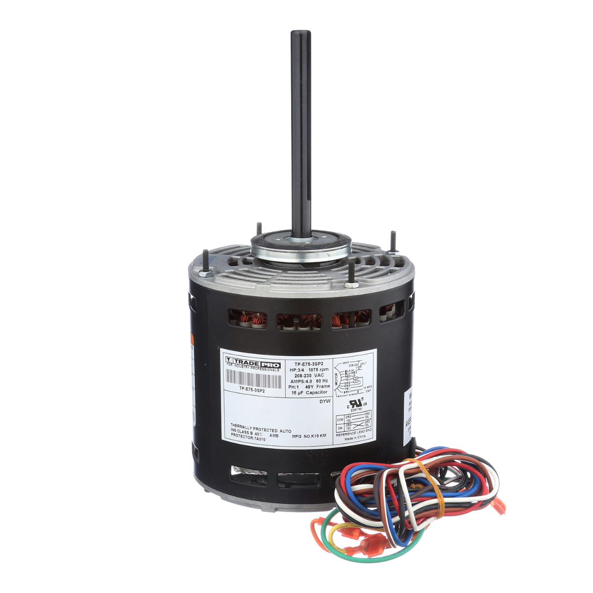 TradePro 3/4 HP Direct Drive Blower Motor - 208-230V, 1075 RPM, 3-Speed, Reversible – TP-E75-3SP2