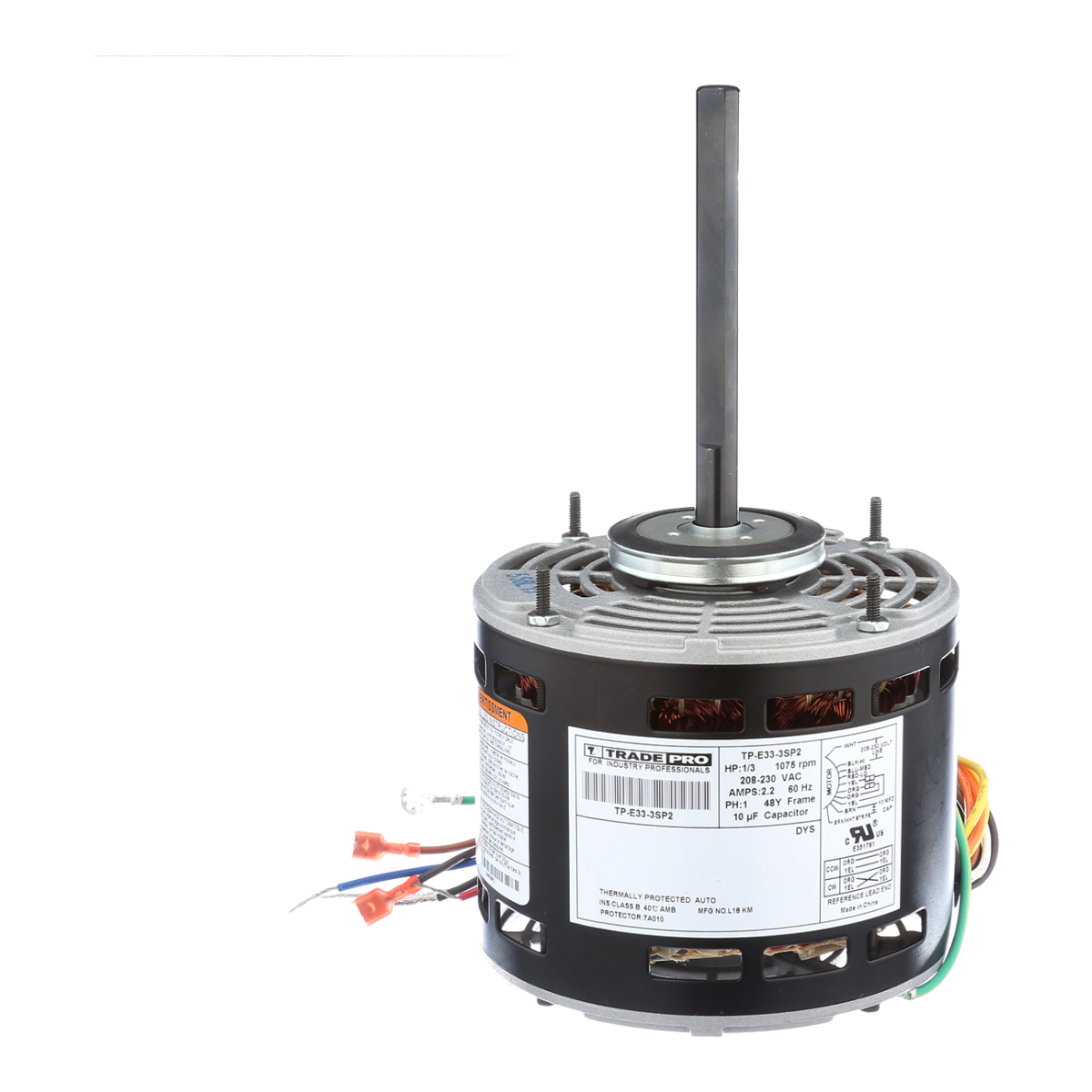 TradePro 1/3 HP Direct Drive Blower Motor - 208-230V, 1075 RPM, 3-Speed, Reversible – TP-E33-3SP2