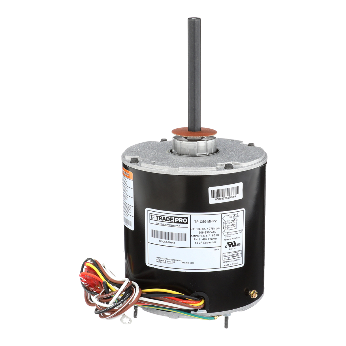 TradePro 1/5-1/2 HP Condenser Fan Motor - 208-230V, 1075 RPM, 1-Speed, Reversible – TP-C50-MHP2