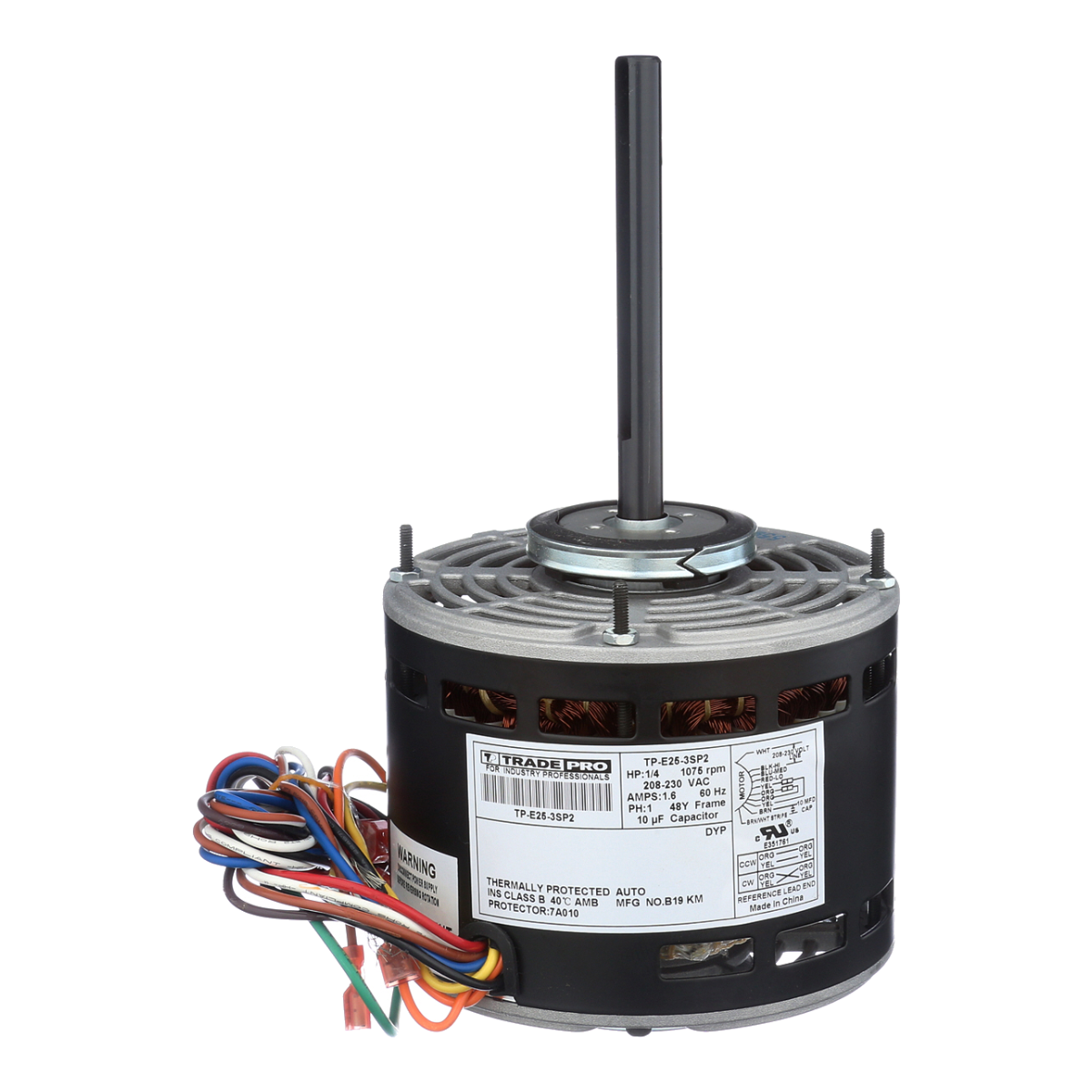 TradePro 1/4 HP Direct Drive Blower Motor - 208-230V, 1075 RPM, 3-Speed, Reversible – TP-E25-3SP2