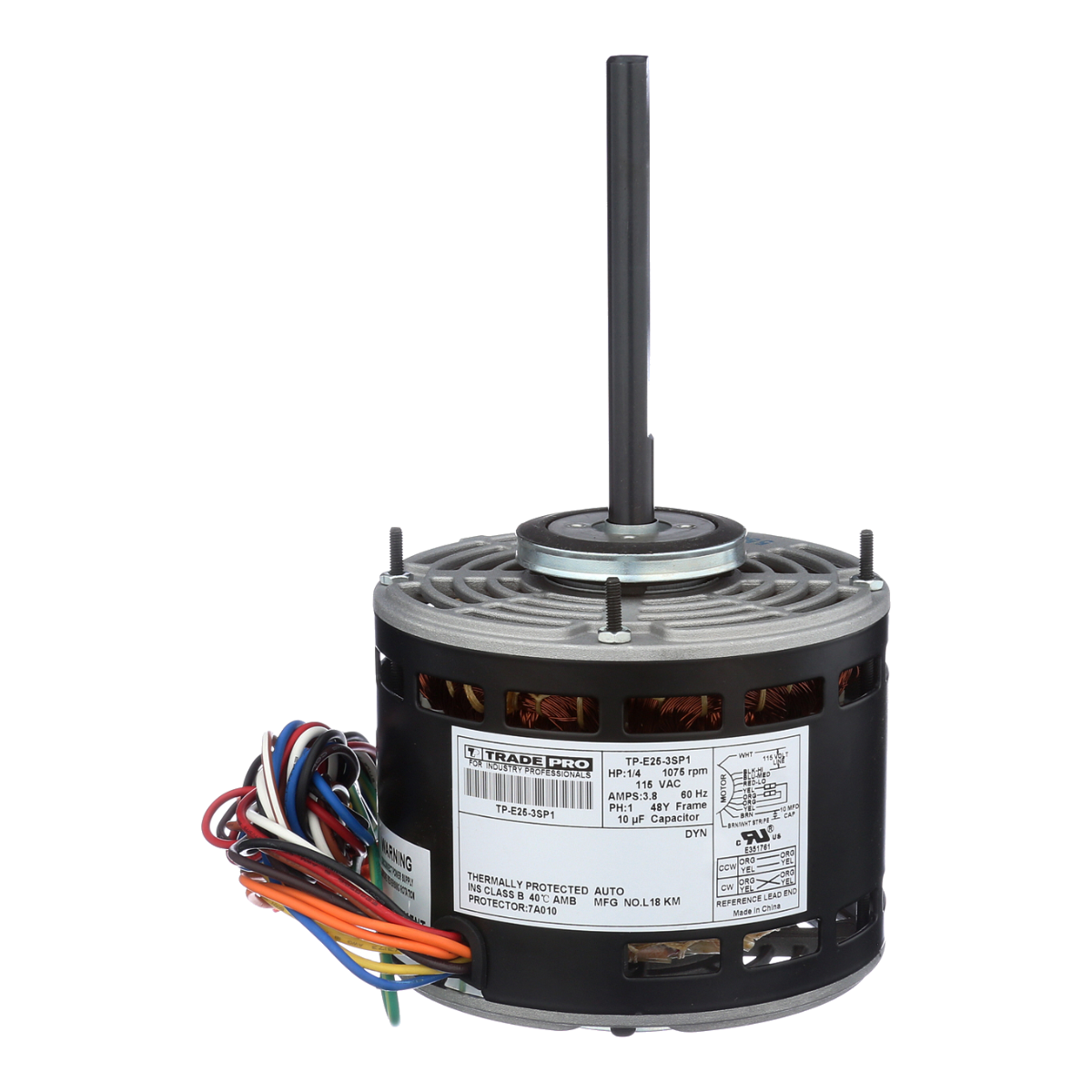 TradePro 1/4 HP Direct Drive Blower Motor - 115V, 1075 RPM, 3-Speed, Reversible – TP-E25-3SP1