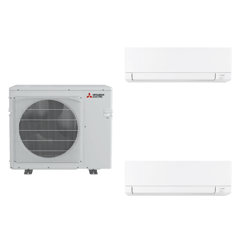 Mitsubishi Electric 24,000 BTU 20 SEER2 Dual Zone Wall Mounted Ductless Mini Split Heat Pump System 6+6 R454B Refrigerant